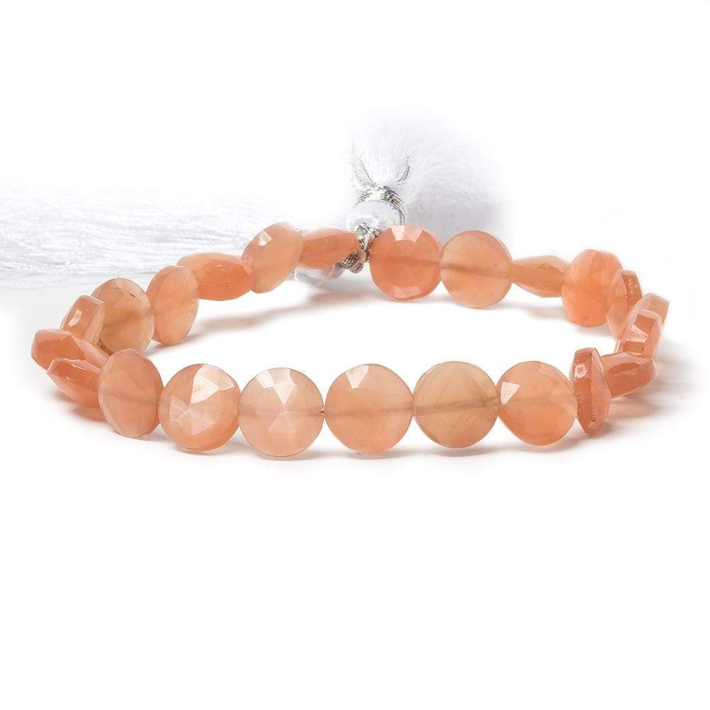 9mm Angel Skin Peach Moonstone faceted coin beads 8 inch 23 pieces