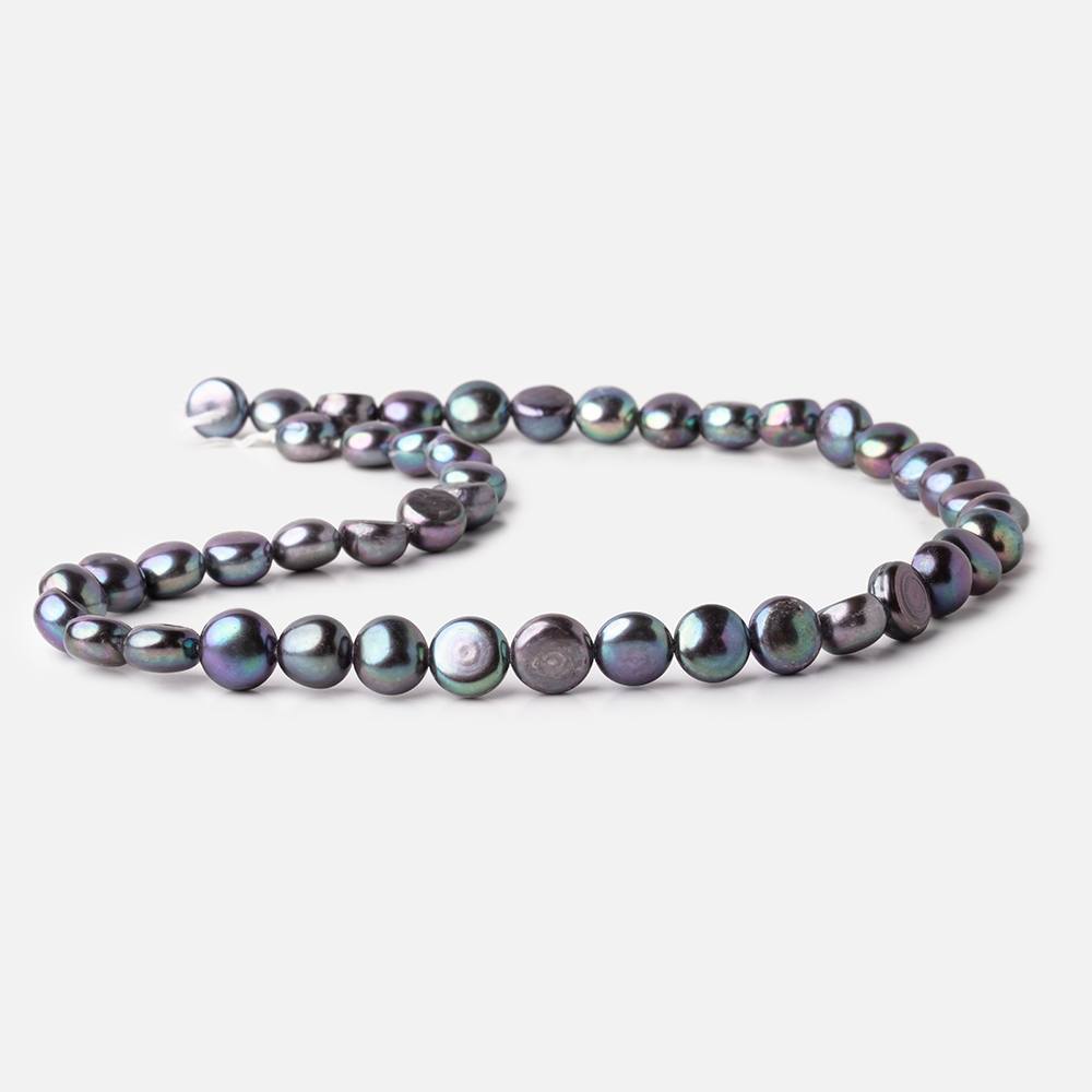 9mm Peacock Navy Button Freshwater Pearls 16 inch 45 pieces