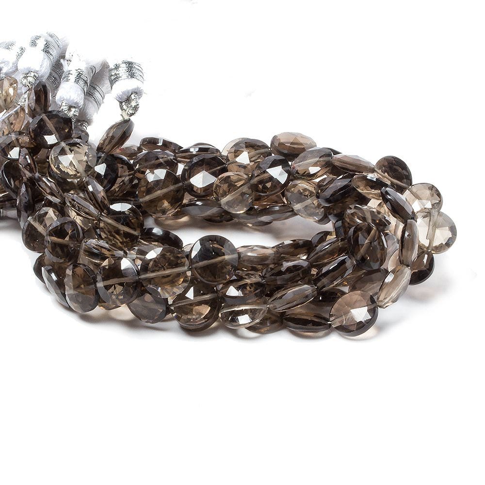 9mm Smoky Quartz faceted coin beads 8 inch 23 pieces