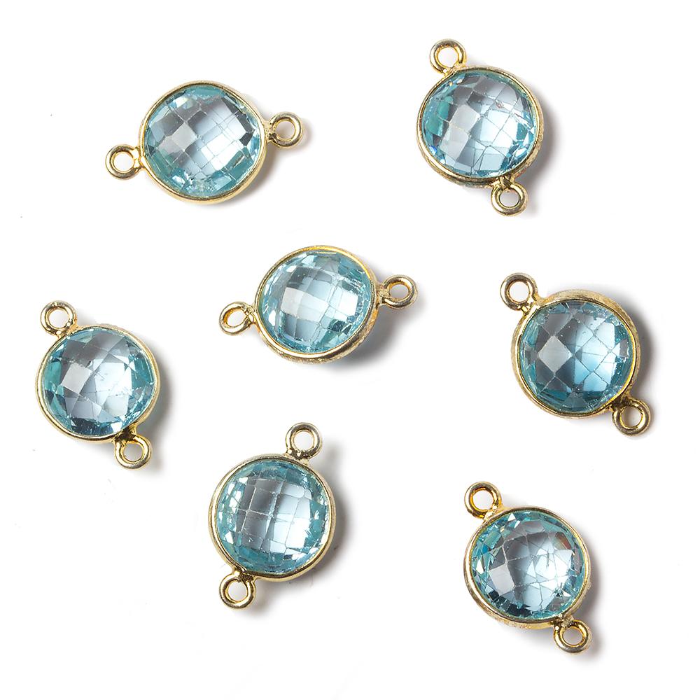 9mm Vermeil Bezel Sky Blue Topaz faceted coin Petite Connector 1 piece