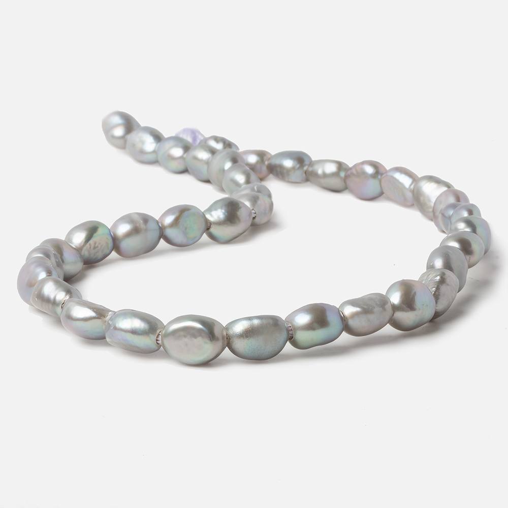 9x10mm Steel Silver Baroque large hole Freshwater Pearls 16 inch 36 pieces