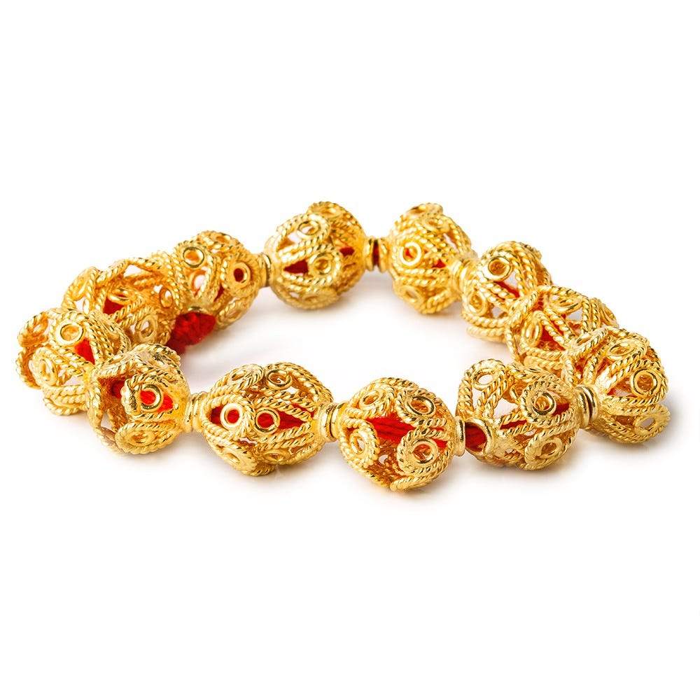 9x13mm 22kt Gold Plated Copper Bead Cap Filigree Design 8 inch 24 pieces
