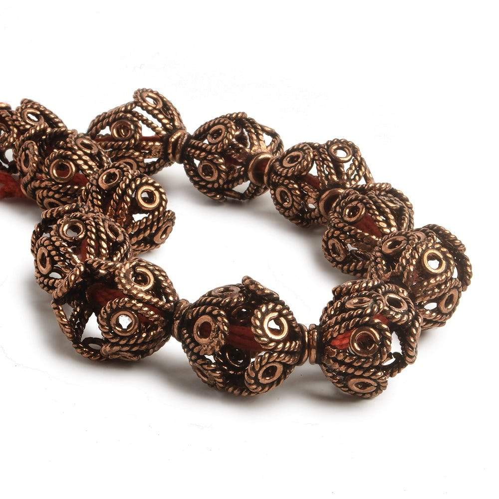9x15mm Copper Bead Cap Twisted Rope Filigree Design 8 inch 24 pcs