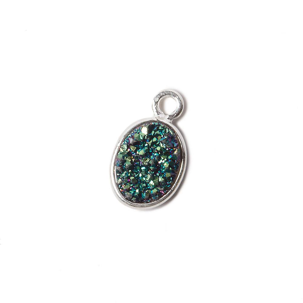 9x6mm Silver .925 Bezel Mystic Mermaid Green Drusy Oval Pendant Set of 4 Pieces