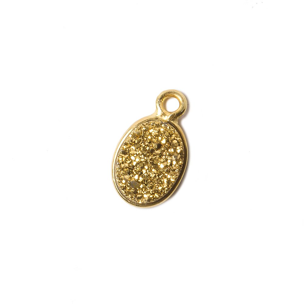 9x6mm Vermeil Bezel Metallic Gold Drusy Oval Pendant Set of 4 Pieces