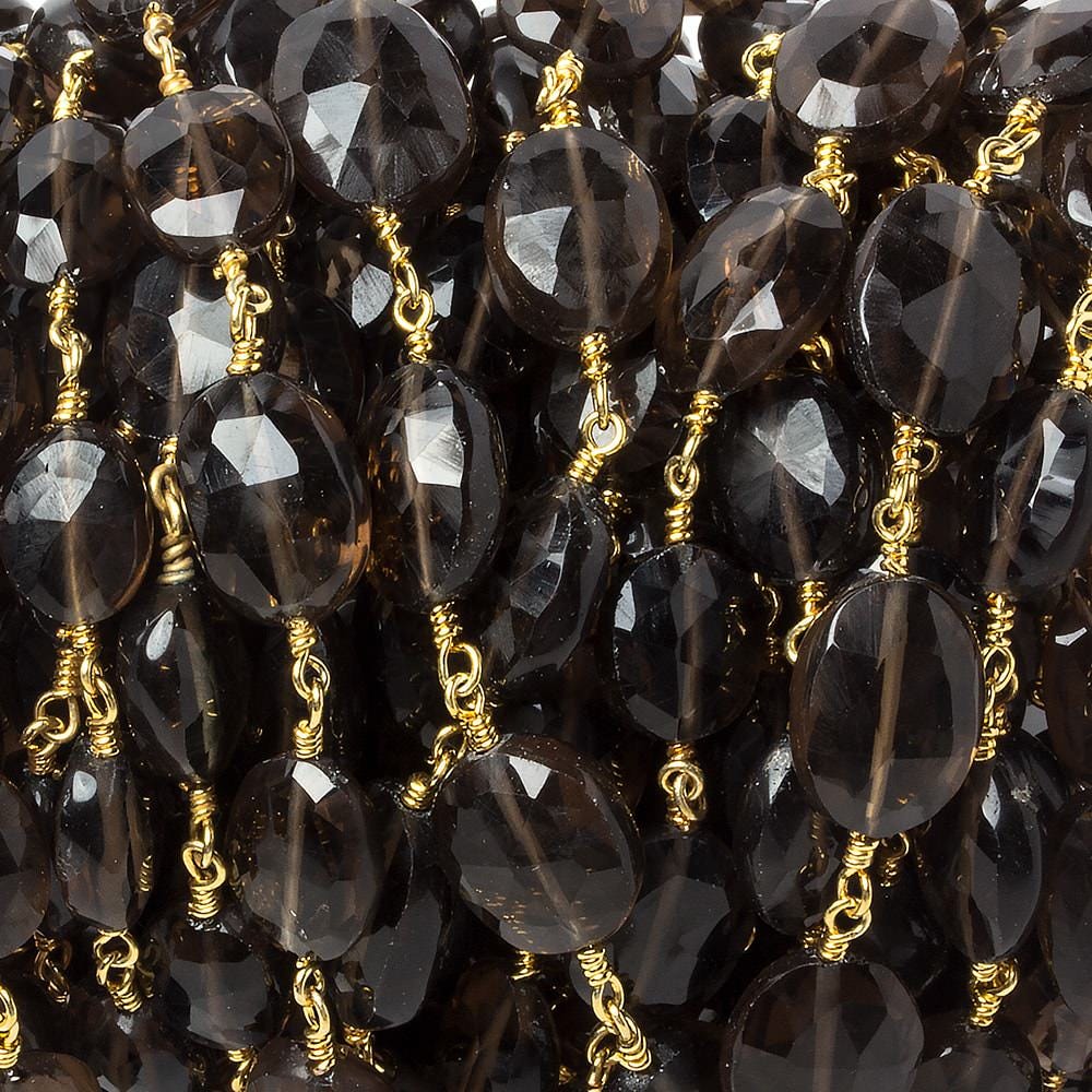 9x7-12x9mm Smoky Quartz faceted oval Gold Chain by the foot 17 pieces