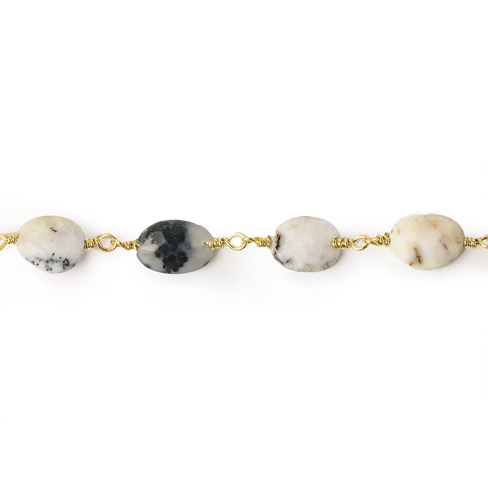 9x7-13x8mm Dendritic Opal faceted oval Gold Chain by the foot 17 pieces