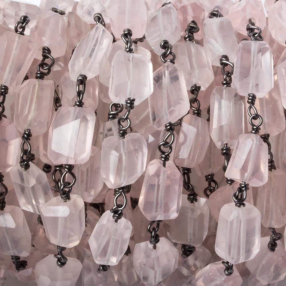 9x7mm Rose Quartz faceted nugget Black Gold plated .925 Silver Chain by the foot 22 pcs