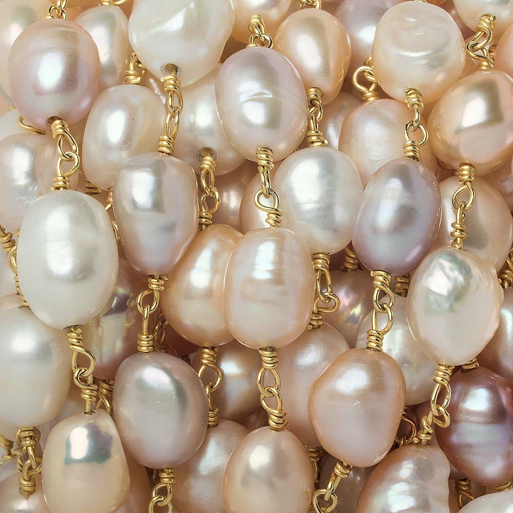 9x7mm Tri-Color Baroque Gold Chain by the foot 20 pieces