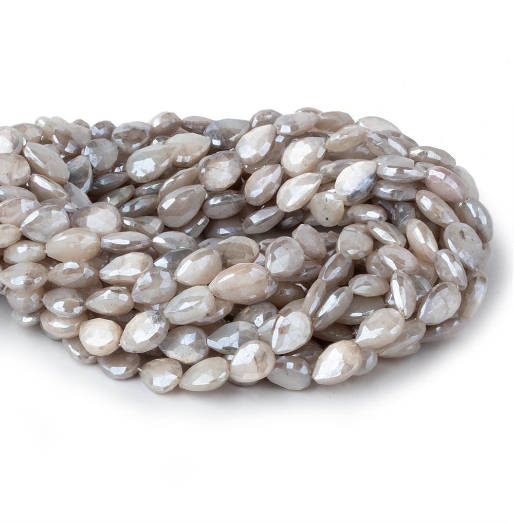 9x8-13x8mm Mystic Greyish Cream Moonstone faceted pears 14 inch 29 beads
