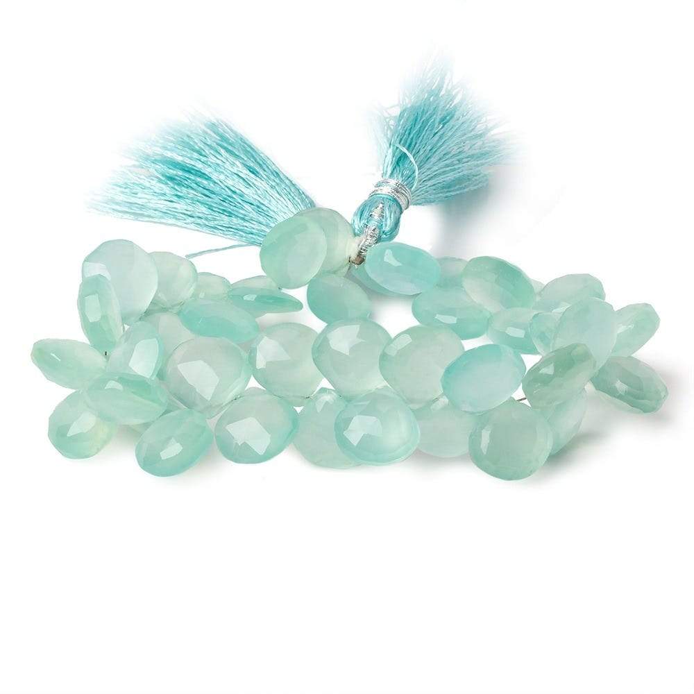 9x9-10x10mm Caribbean Green Chalcedony Faceted Hearts 8 inch 45 Beads