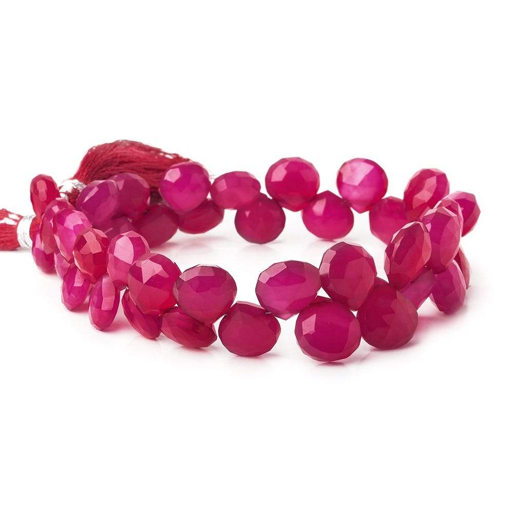 9x9-13x13mm Fushia Pink Chalcedony Faceted Hearts 8 inch 39 Beads