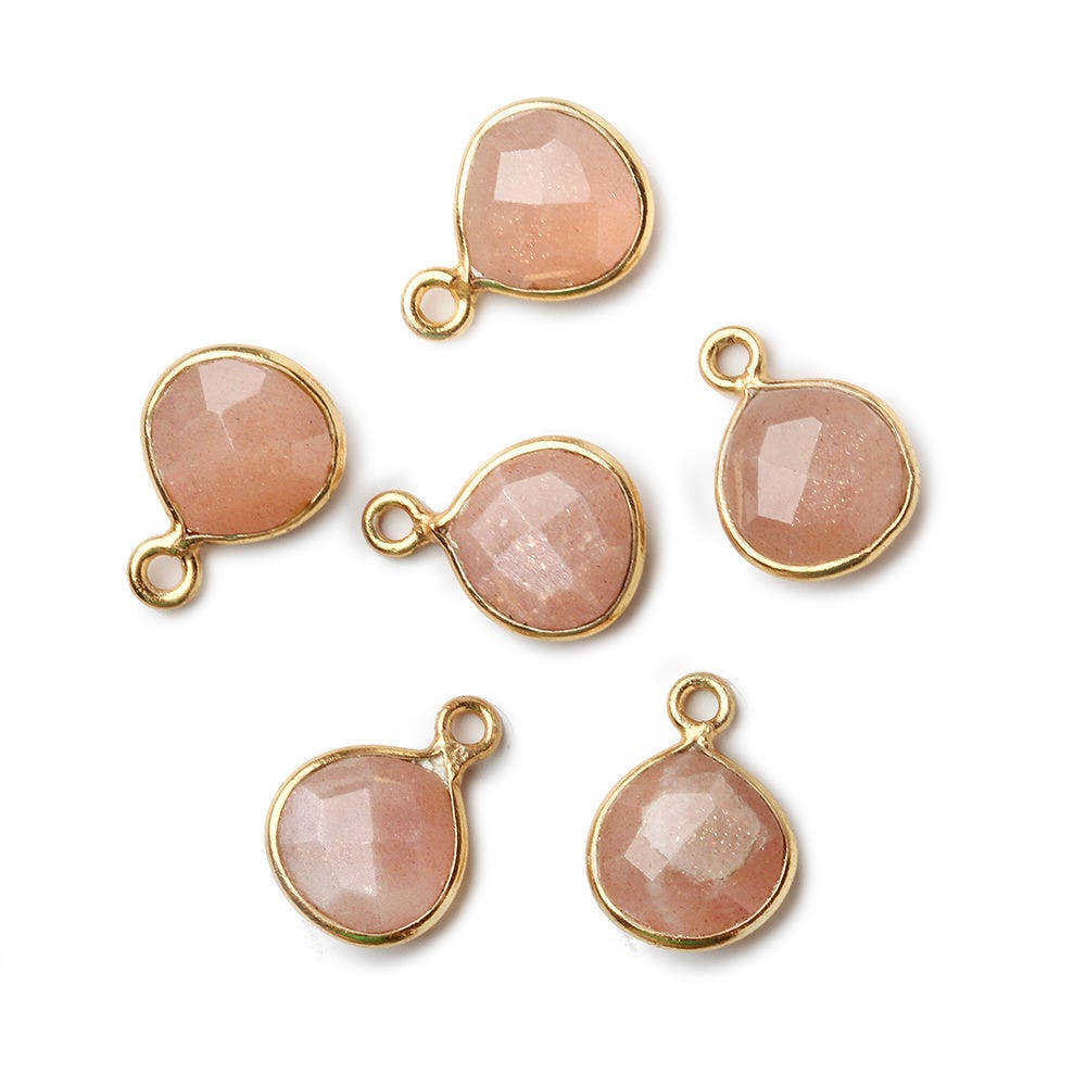 9x9mm Vermeil Bezeled Angel Skin Peach Moonstone Heart Pendant 1 piece
