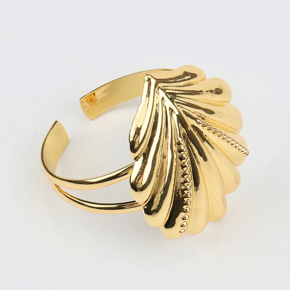 Dubai Gold Plated Jewelry Set for Women Shell pattern Earrings and Necklace Set Fashion Wedding Bride Bracelet Ring Jewelry