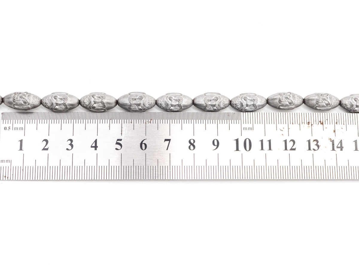 Natural Hematite Matt Silver Long Oval Beads, Old Man Head Carved, Oval Metallic Gemstone Beads, 8'' Full Strand, Sku#W52