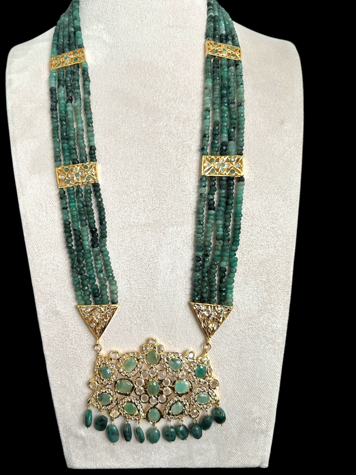 DLN125 SHARNAZ Gold plated Rani haar in real emerald beads ( SHIPS IN 4 WEEKS  )
