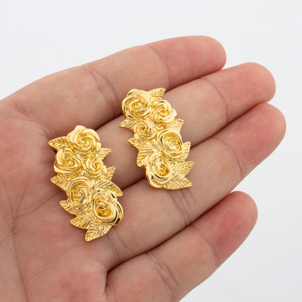 New Arrivals Gold Color Jewelry Sets For Women Fashion Earrings Necklace Italy Bangle Ring Flower Pendant Bride Wedding Party
