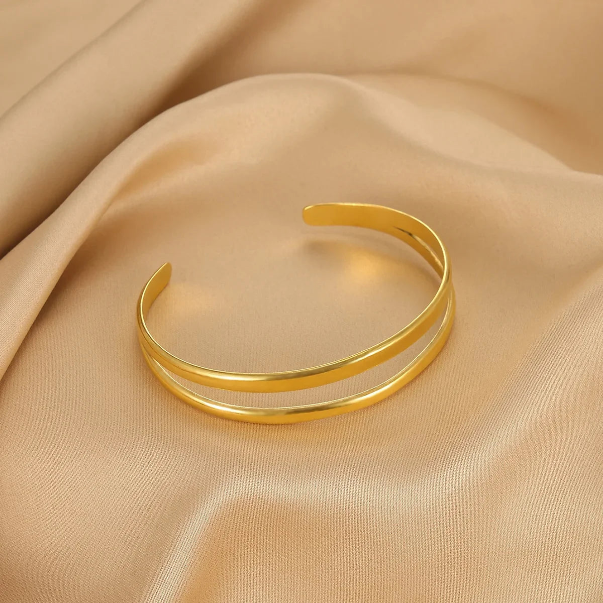 Summer Waterproof Cuff Bangles Bracelet For Women Cute Flower Double Layer Open Stainless Steel Gold Color Star Shell Jewelry