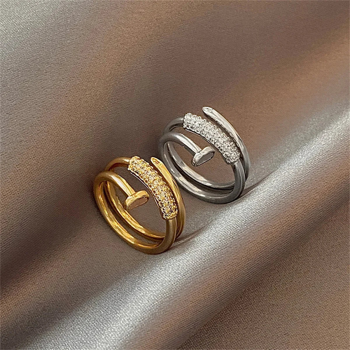 Minimalist Cold Style Micro Paved CZ Nail Rings for Women High-end Personalized Open Ring Fashion Accessories