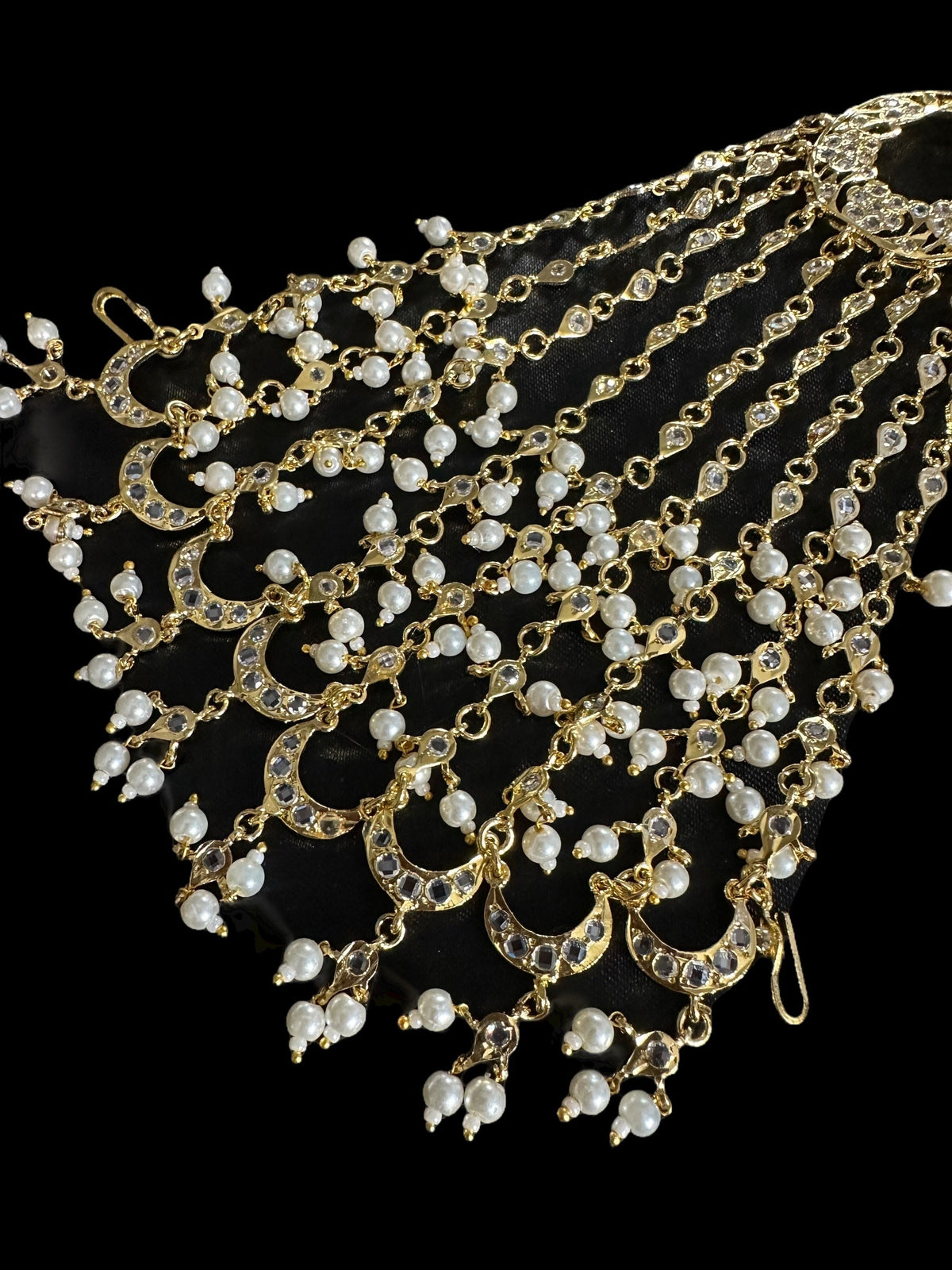 DJHR114 Sidra Hyderabadi Jhoomar Elegant Gold-Plated Bridal Passa | Deccan Jewelry | READY TO SHIP