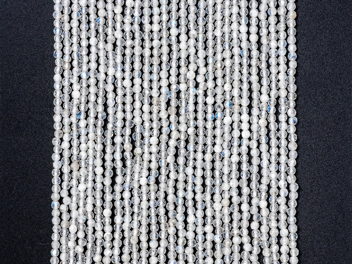 Quality Natural Moonstone Round Faceted beads, 2mm/3mm/4mm Small Sparkly White Gemstone Beads, White Moonstone, 15.5inch strand, SKU#U214