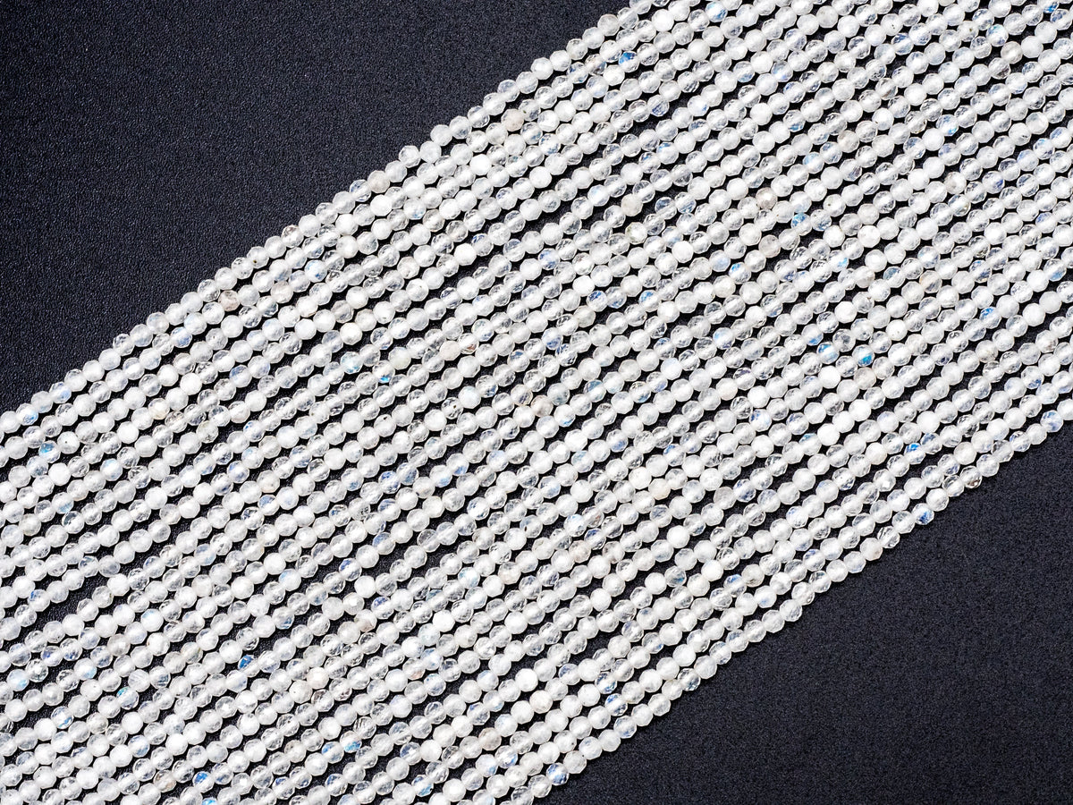 Quality Natural Moonstone Round Faceted beads, 2mm/3mm/4mm Small Sparkly White Gemstone Beads, White Moonstone, 15.5inch strand, SKU#U214