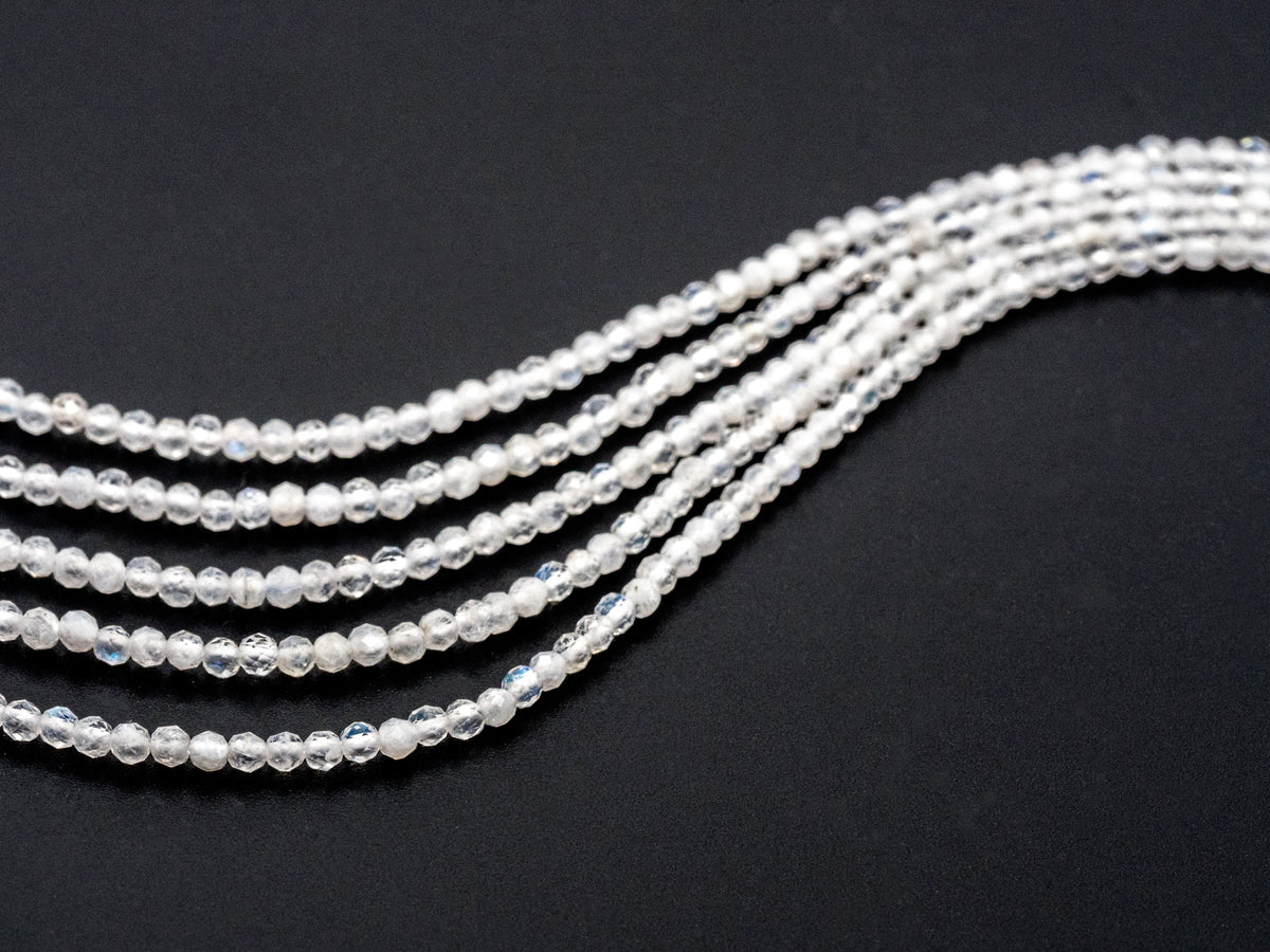 Quality Natural Moonstone Round Faceted beads, 2mm/3mm/4mm Small Sparkly White Gemstone Beads, White Moonstone, 15.5inch strand, SKU#U214