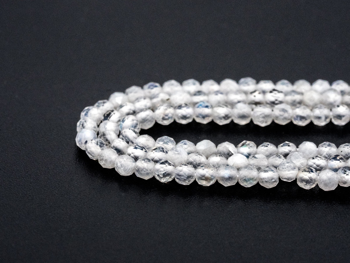 Quality Natural Moonstone Round Faceted beads, 2mm/3mm/4mm Small Sparkly White Gemstone Beads, White Moonstone, 15.5inch strand, SKU#U214