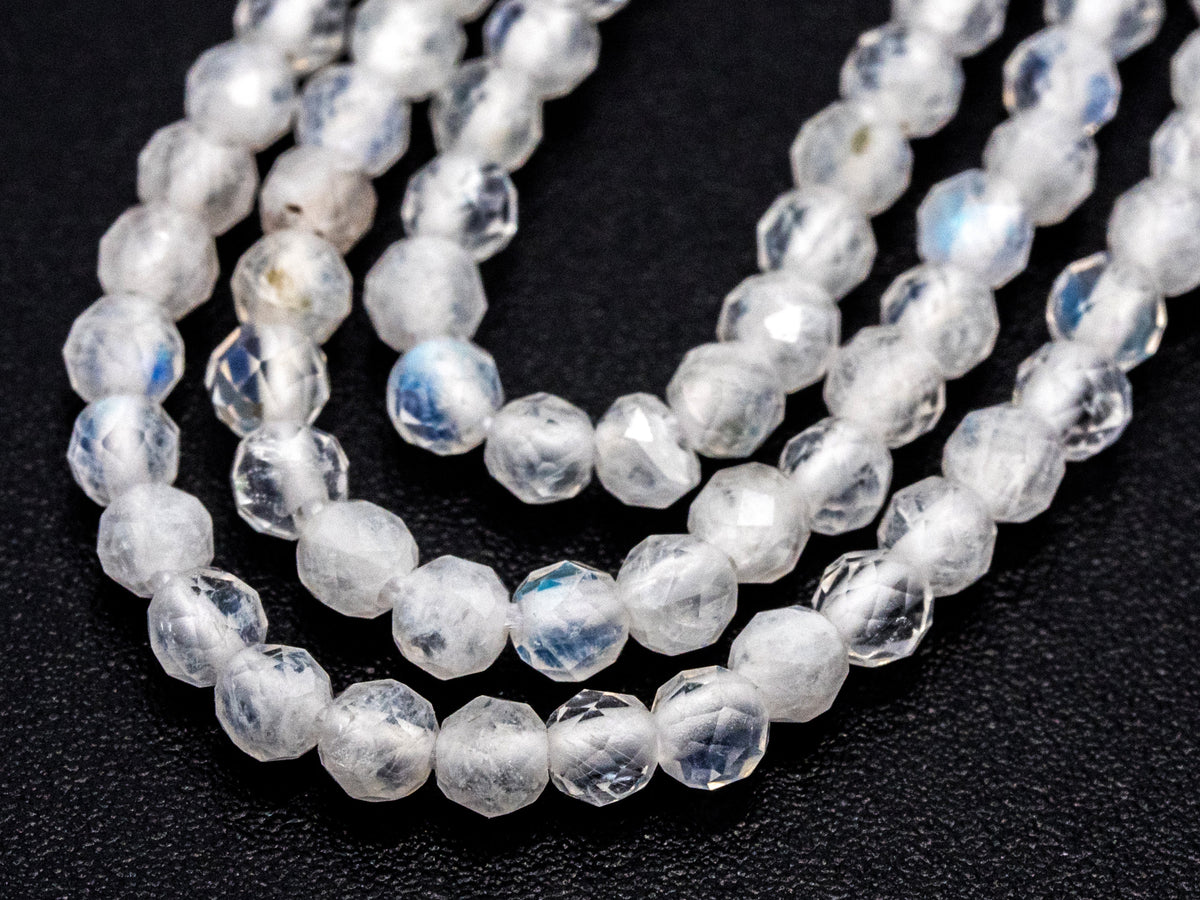 Quality Natural Moonstone Round Faceted beads, 2mm/3mm/4mm Small Sparkly White Gemstone Beads, White Moonstone, 15.5inch strand, SKU#U214