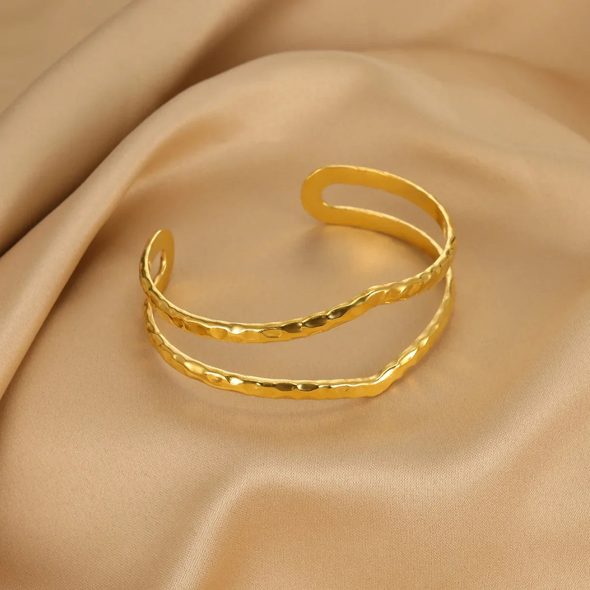 Summer Waterproof Cuff Bangles Bracelet For Women Cute Flower Double Layer Open Stainless Steel Gold Color Star Shell Jewelry