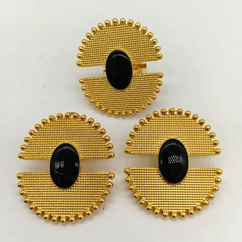 Gold Plated Earrings Geometric Ear Clips Ring Set for Women Copper Jewellery Party Wedding Gifts Colored Earrings Ring Jewelry