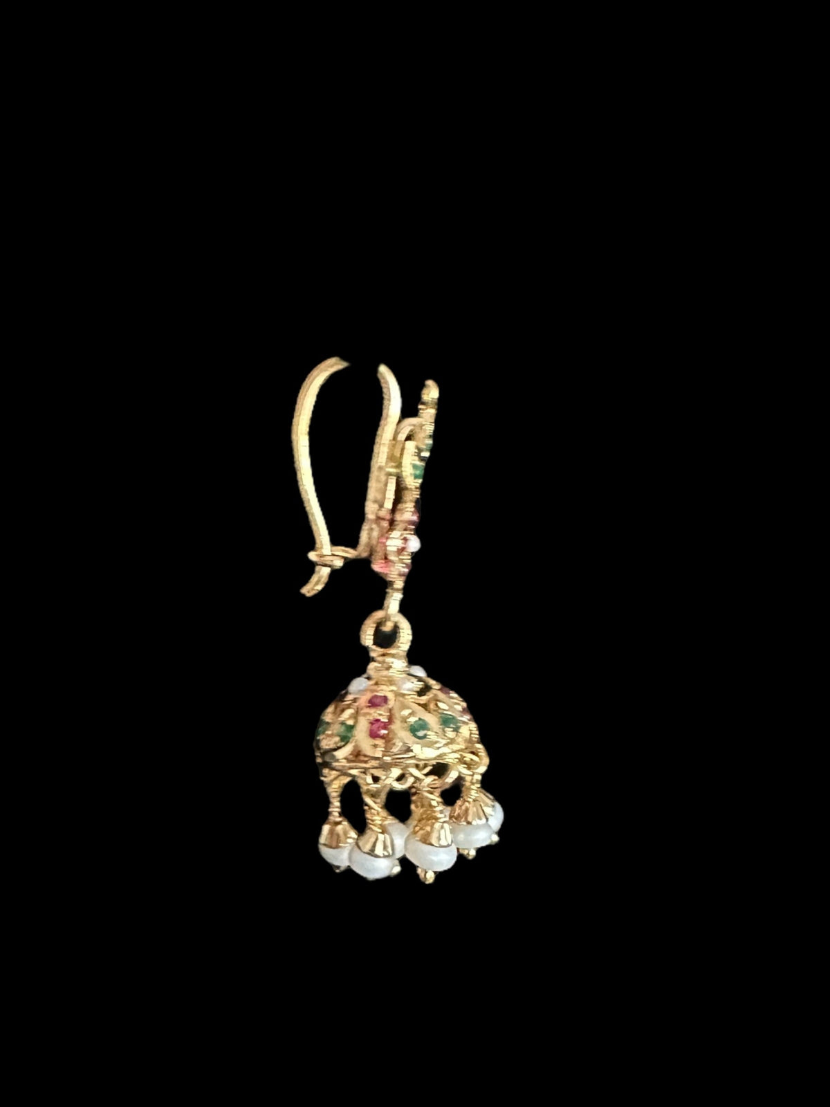 Light weight jhumka earrings in gold plated silver - ruby emerlad ( SHIPS IN 5 WEEKS )