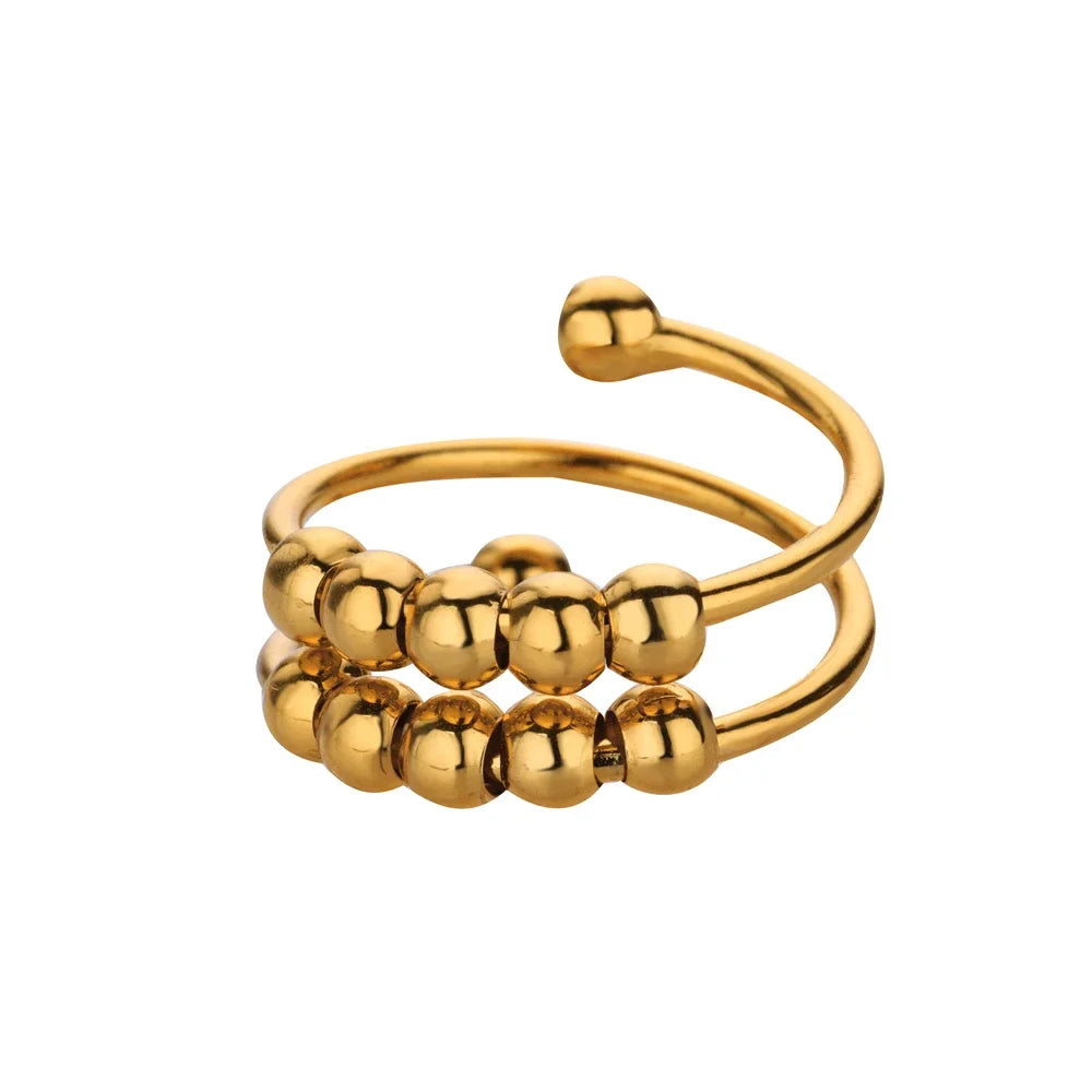 Stainless Steel Double Ball Adjustable Ring For Women Unisex Gold Color Trendy Finger Rings Decompression Jewelry Gifts Anillos