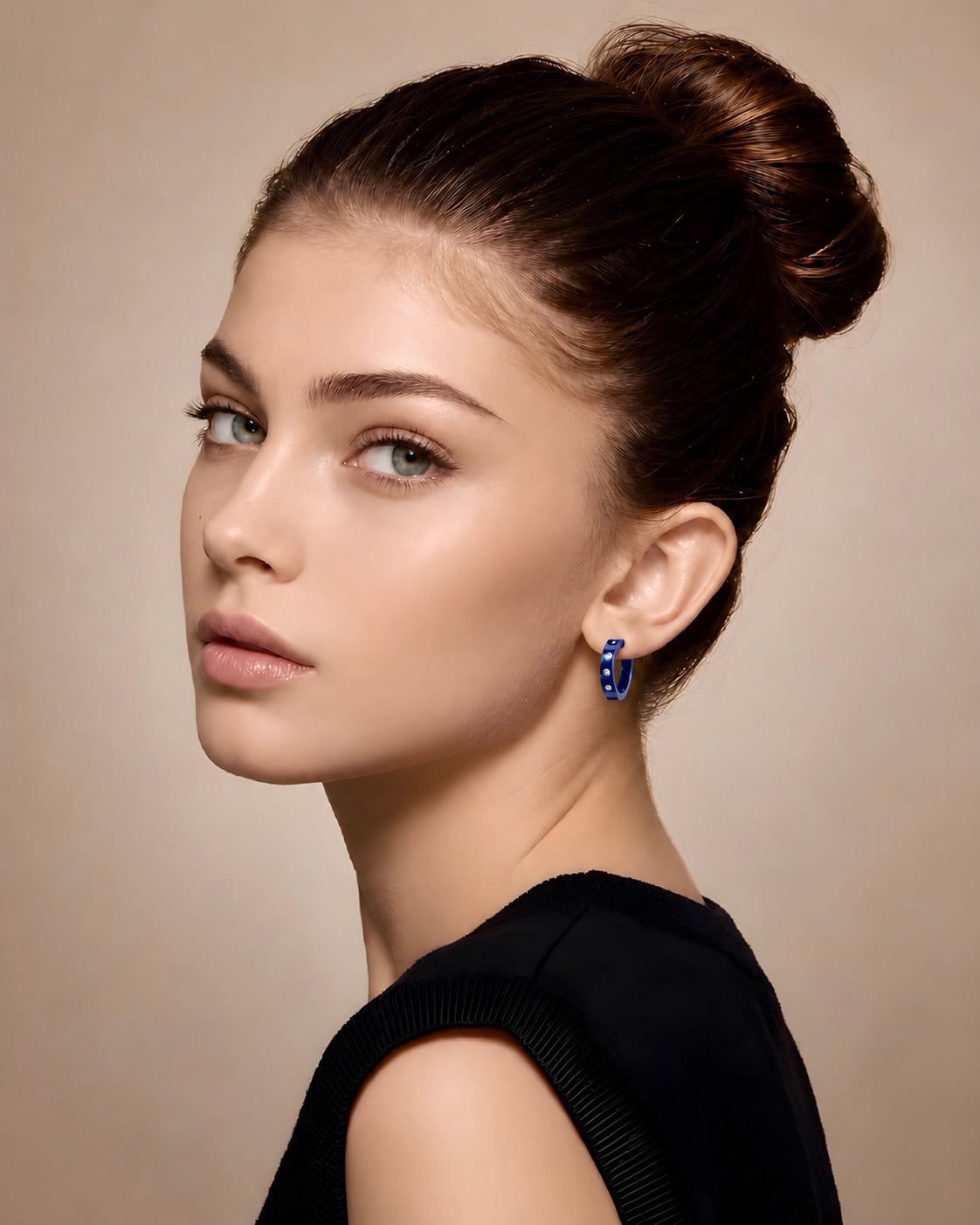 ER408BL B.Tiff Blue Pavé 16-Stone Hoop Earrings