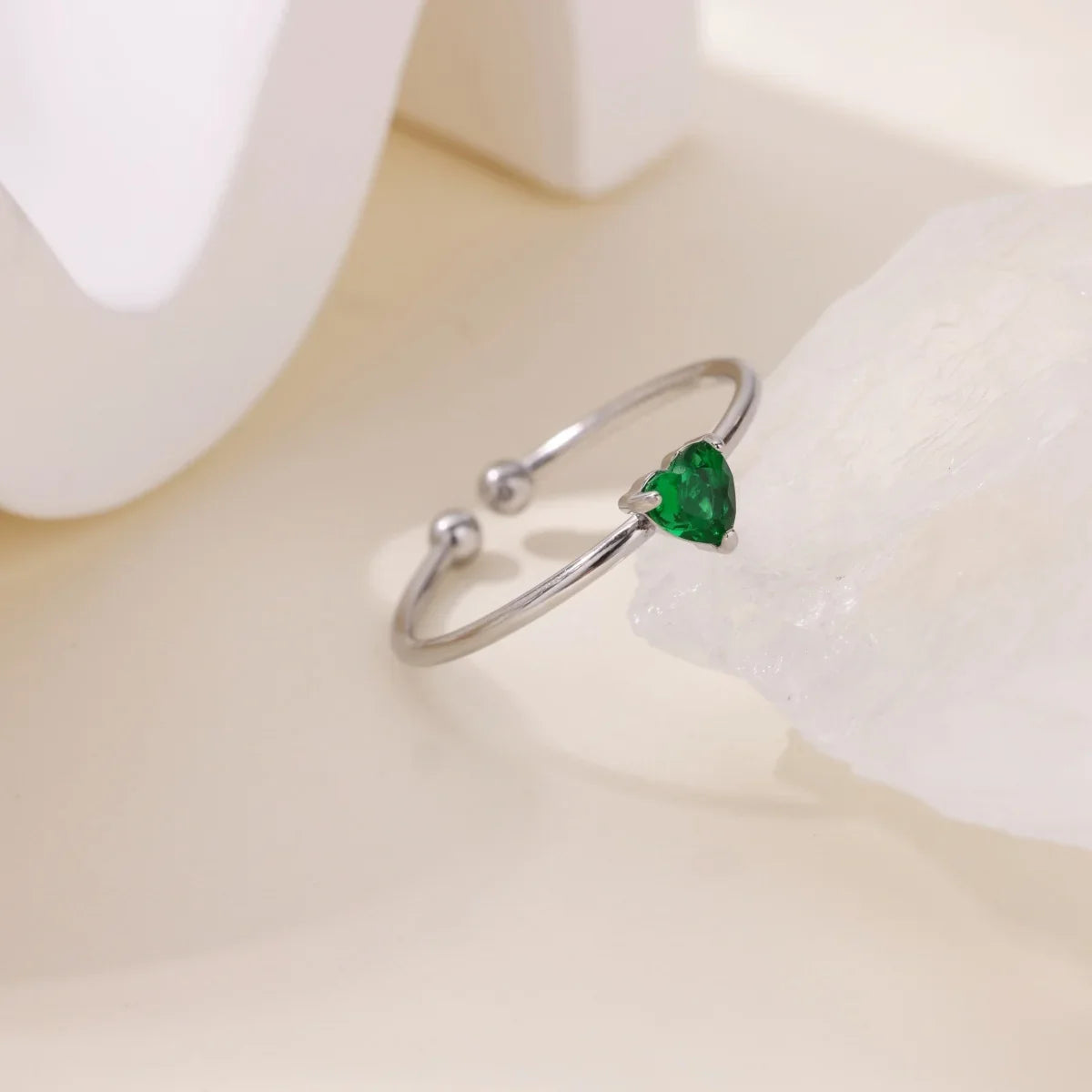 2025 Birth Colorful Cubic Zircon Heart Opening Rings For Women Fashion Dainty Stainless Steel Princess Ring Jewelry Wedding Gift