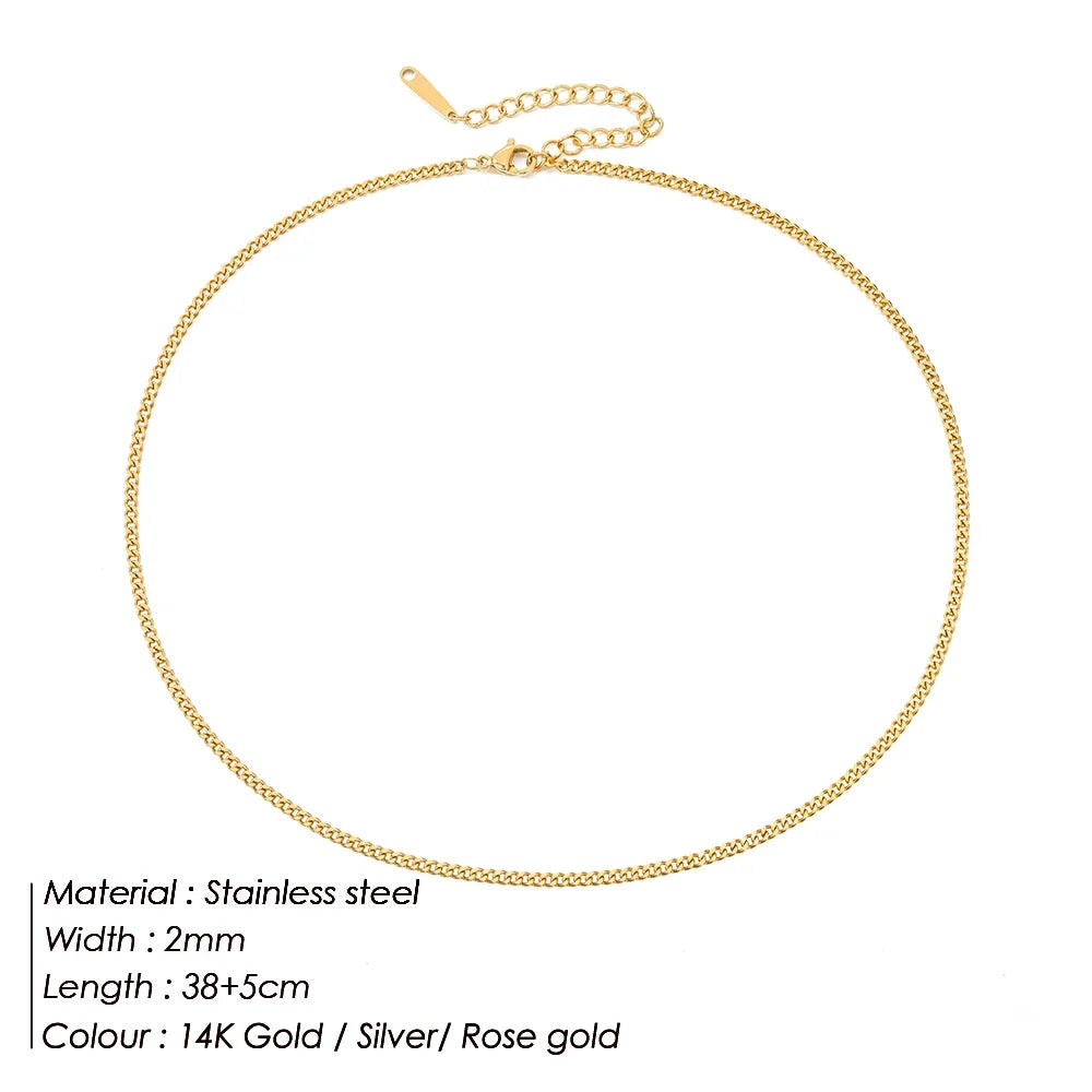 SUNIBI Stainless Steel Necklaces for Women Gold Color Basic Punk Link Chain Necklace Solid Metal Jewelry Wholesale/dropshipping