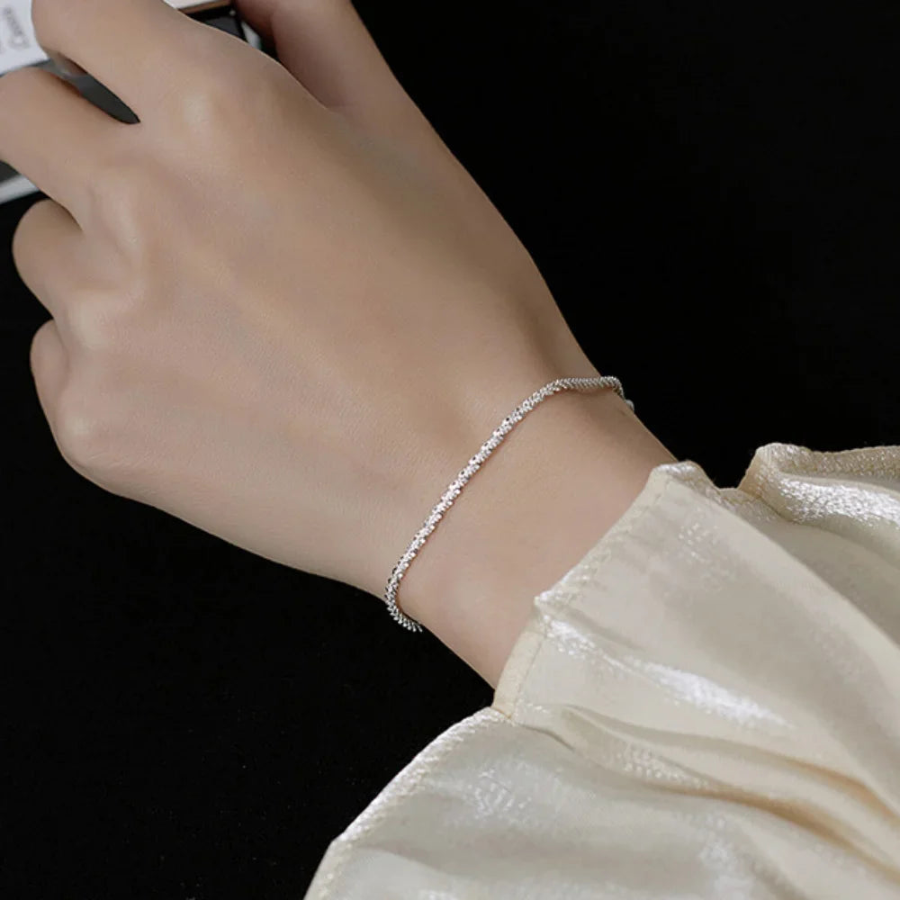Stainless Steel Chain Bracelet for Women Silver Color Fashion Simple Shiny Minimalist Charm Bracelet Wedding Party Jewelry