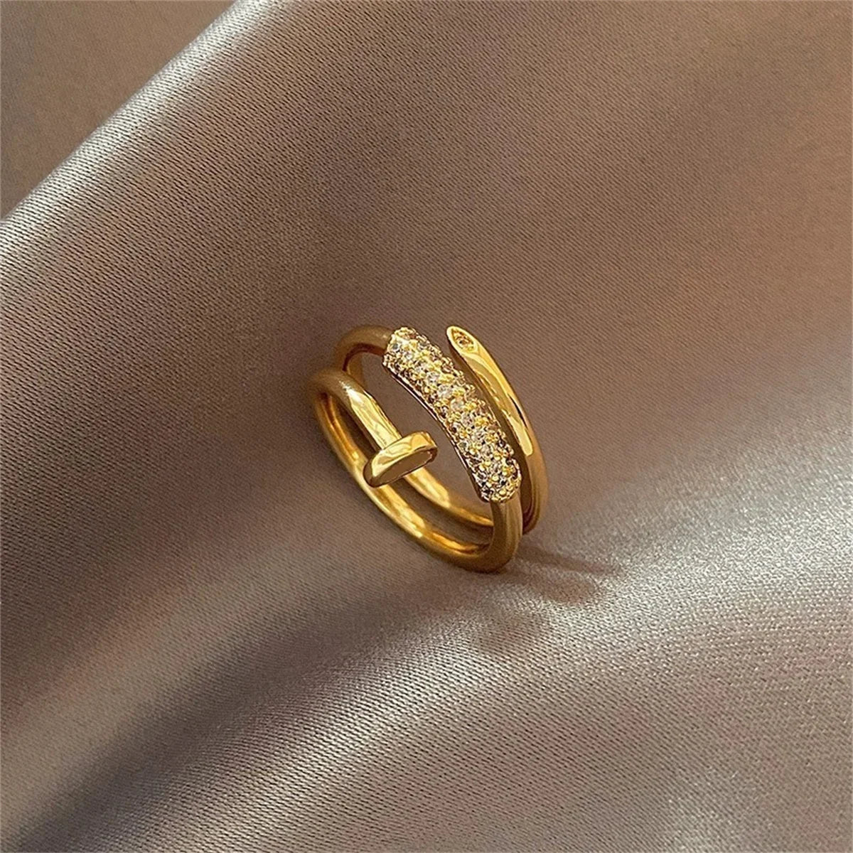 Minimalist Cold Style Micro Paved CZ Nail Rings for Women High-end Personalized Open Ring Fashion Accessories
