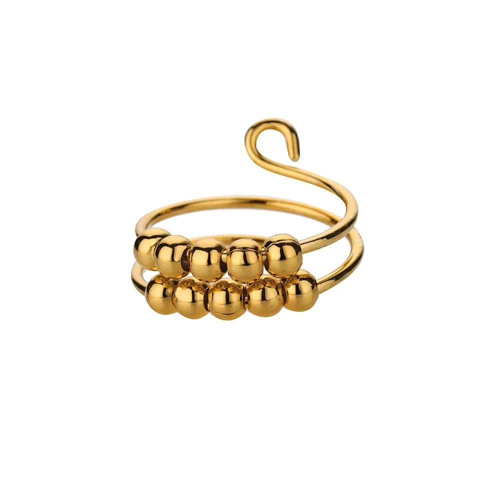 Stainless Steel Double Ball Adjustable Ring For Women Unisex Gold Color Trendy Finger Rings Decompression Jewelry Gifts Anillos