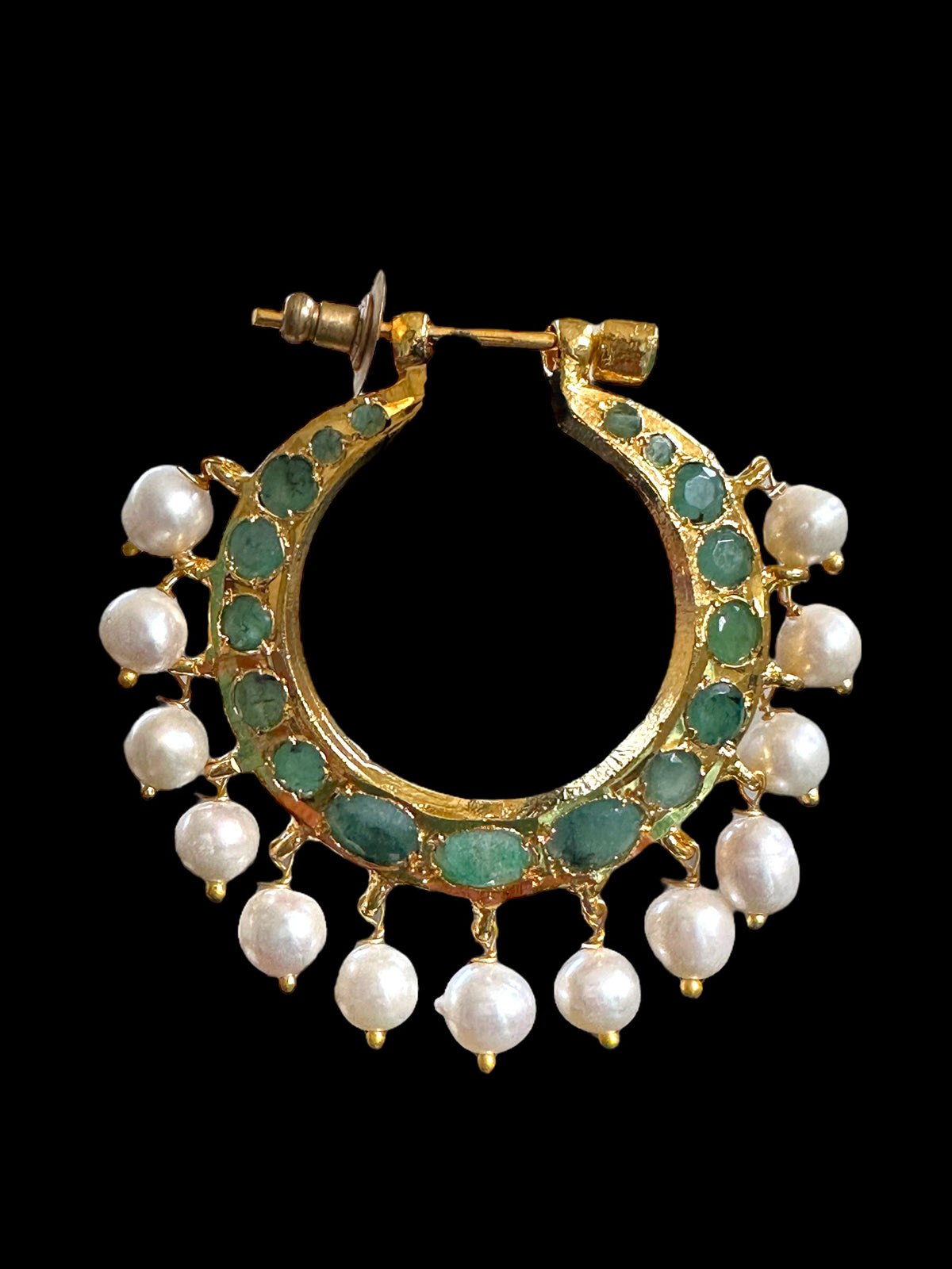 DER555 Chandbali in fresh water pearls and emerald  ( READY TO SHIP )
