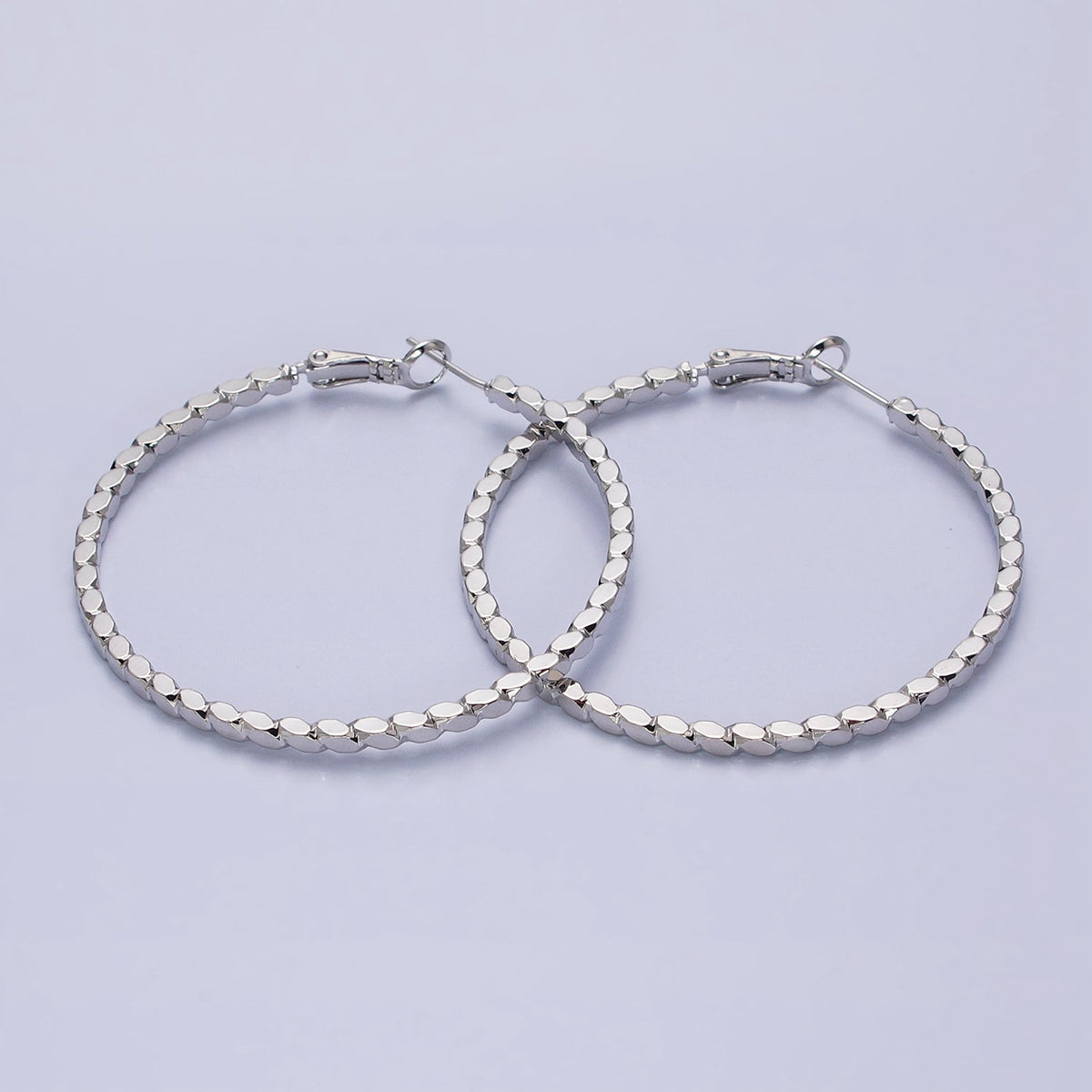 16K Gold Filled Oval Textured Geometric 40mm, 50mm Hinge Hoop Earrings in Gold & Silver | AB-1559 AB-1560 AB-1435 AB-1436