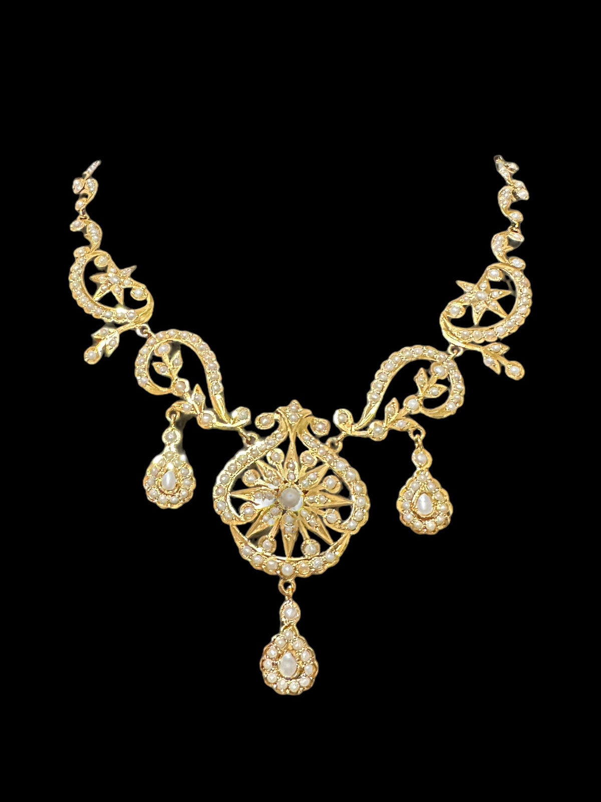 Gold plated silver necklace earrings set in fresh water pearls ( SHIPS IN 5 WEEKS )