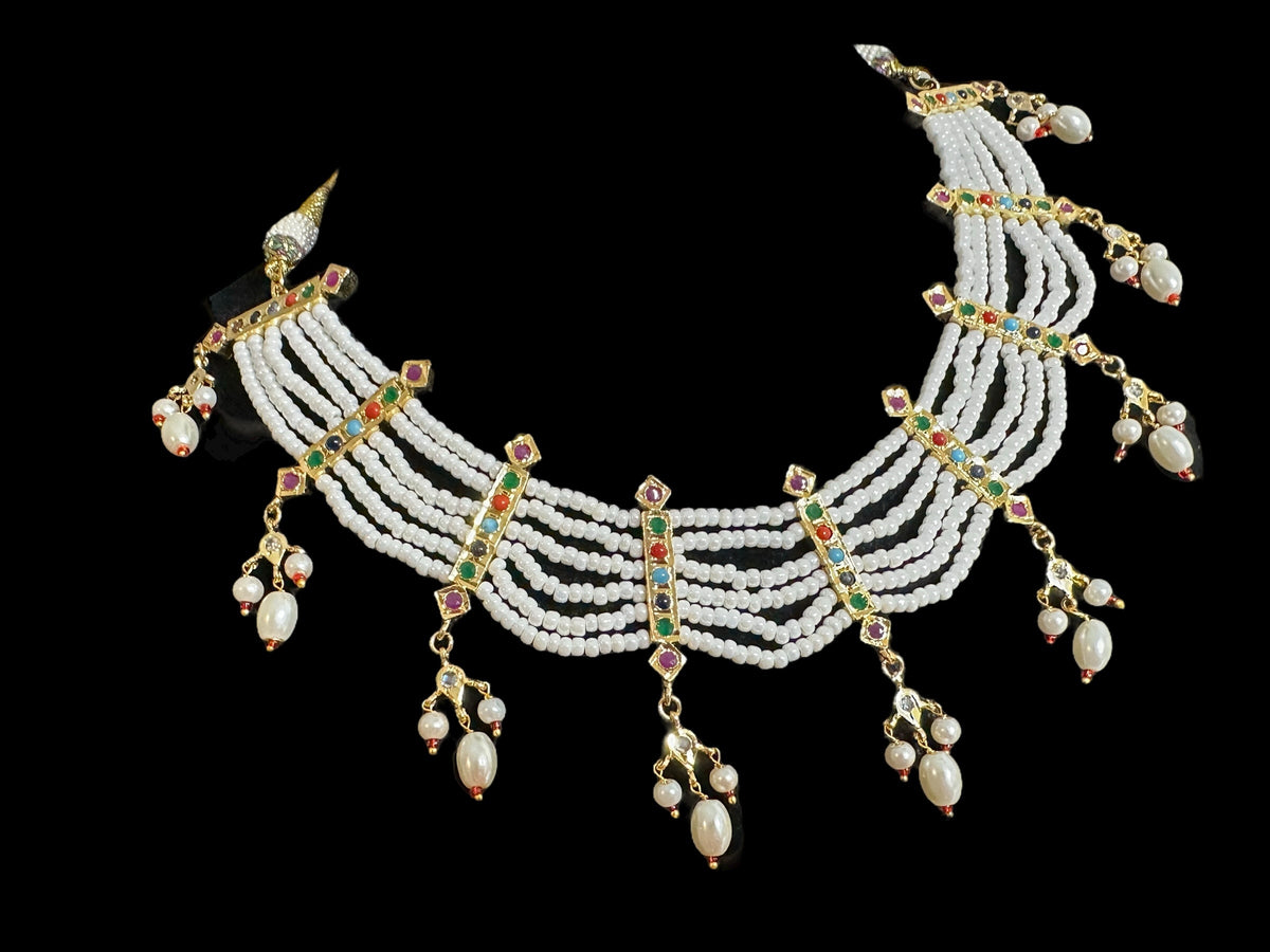 C517 Navratan necklace with earrings ( READY TO SHIP )