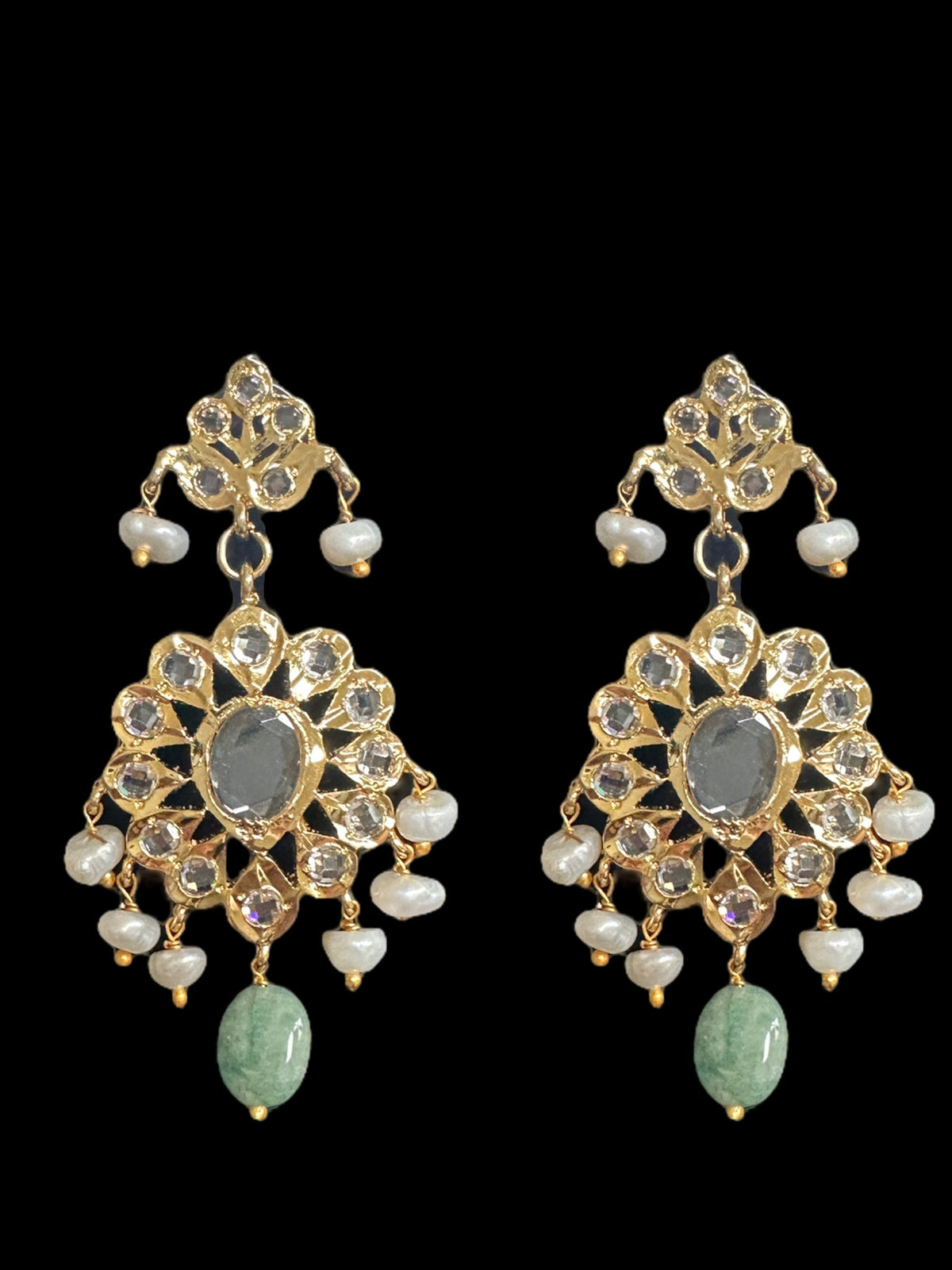SAT90 GOLD PLATED SATLADA WITH FRESH WATER PEARLS AND EMERALD BEADS ( READY TO SHIP )