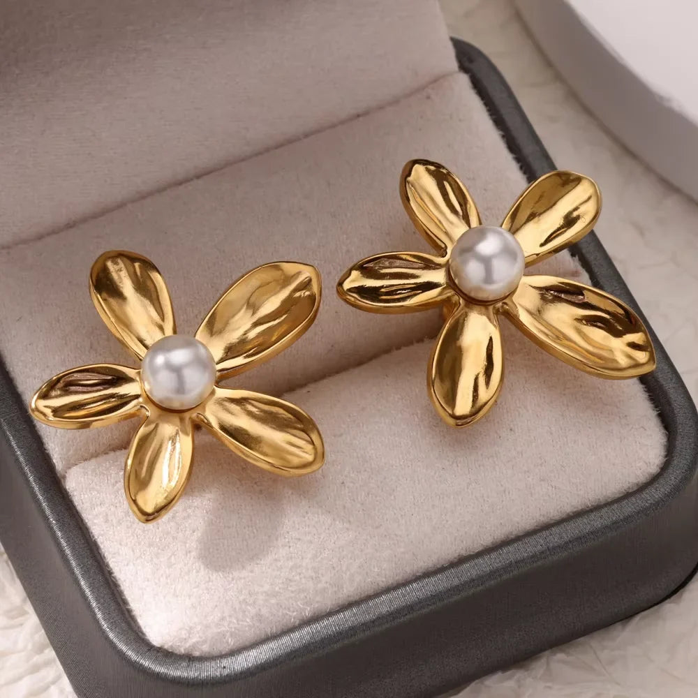 Geometric Flower Stainless Steel Earrings Women Sweet Sunflower Star Gold Color Ear Piercing Jewelry Wedding Accessories Gifts