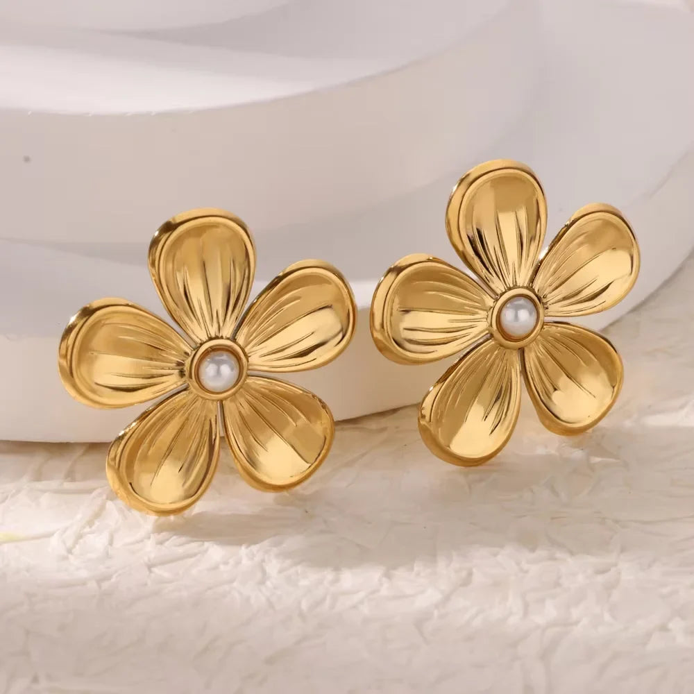 Geometric Flower Stainless Steel Earrings Women Sweet Sunflower Star Gold Color Ear Piercing Jewelry Wedding Accessories Gifts