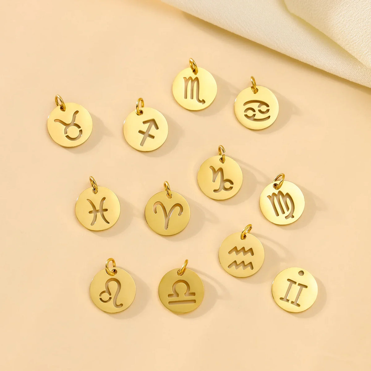 SUNIBI DIY Stainless Steel Disc Components 12 Zodiac Charms for Handmade Jewelry Making Designer Gold Plated Charms for Bracelet