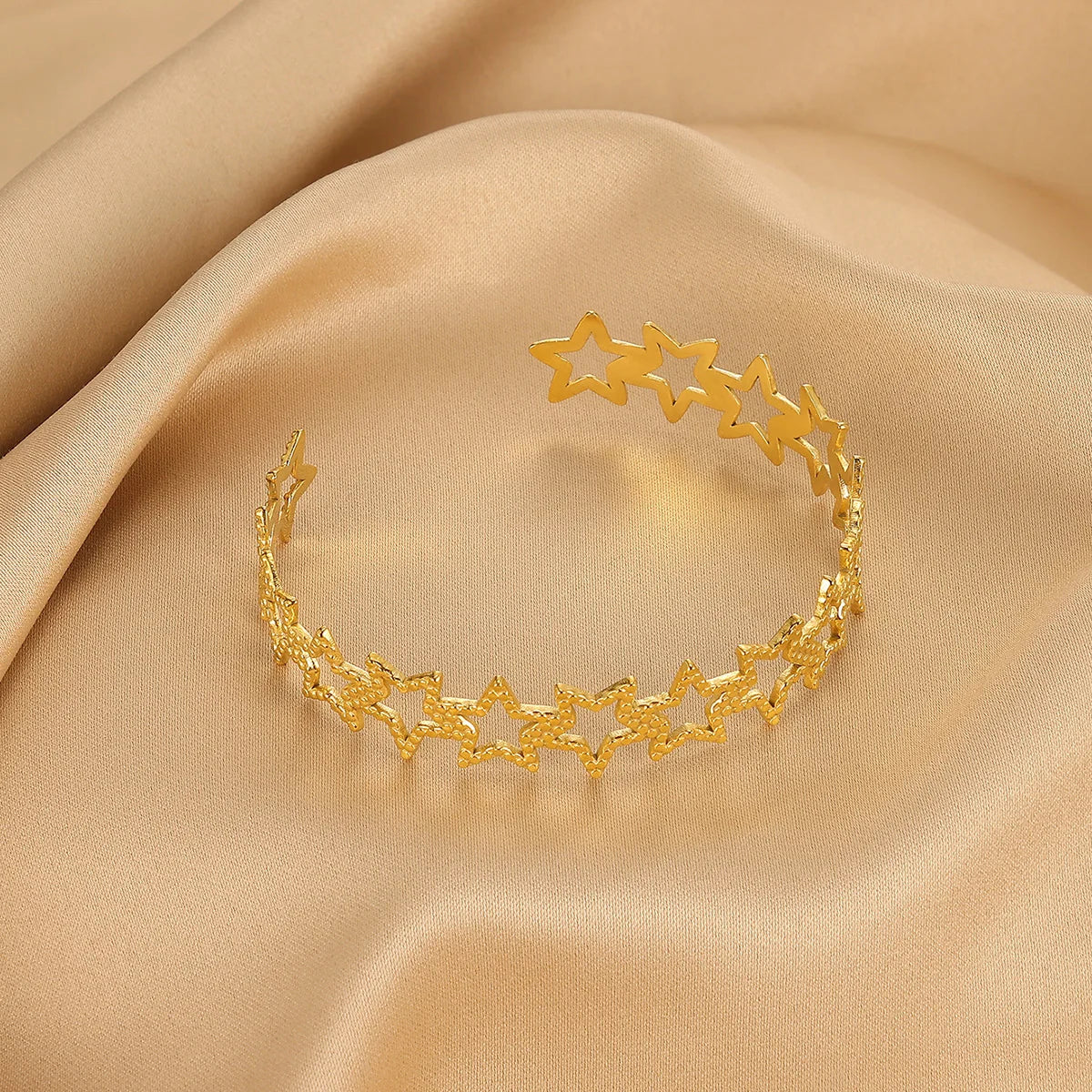 Summer Waterproof Cuff Bangles Bracelet For Women Cute Flower Double Layer Open Stainless Steel Gold Color Star Shell Jewelry