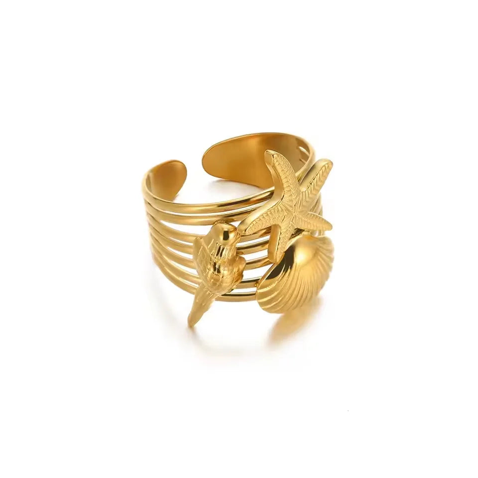 Stainless Steel Flower Open Rings For Women Trend Wedding Heart Jewelry Gold Color Geometric Hollow Ring Daily Accessories Gift