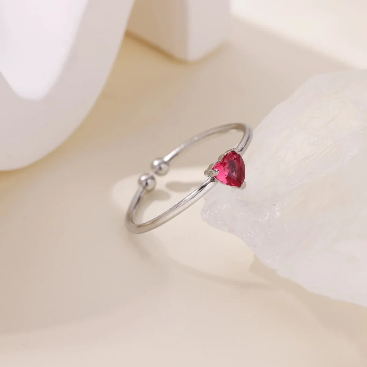 2025 Birth Colorful Cubic Zircon Heart Opening Rings For Women Fashion Dainty Stainless Steel Princess Ring Jewelry Wedding Gift